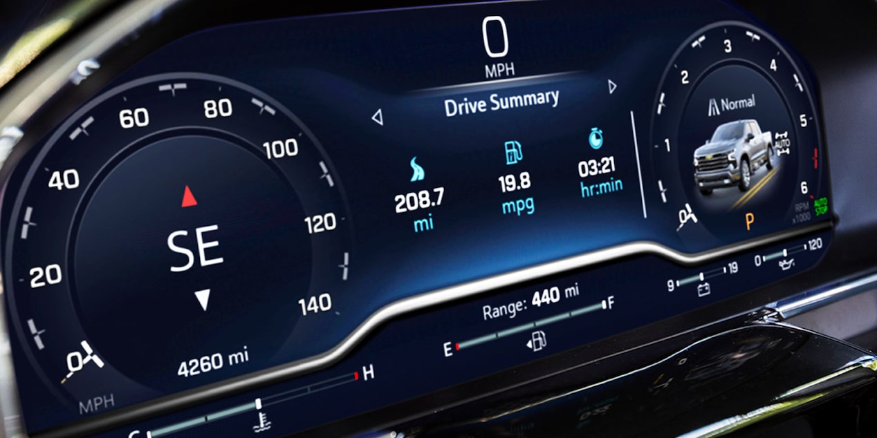 Close-up of the Speedometer of a 2025 Chevy Silverado Pickup Truck