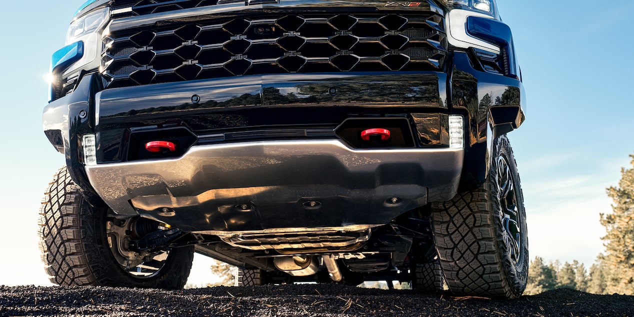Low Angle View of Under the Front Grille of a 2025 Chevy Silverado Pickup Truck