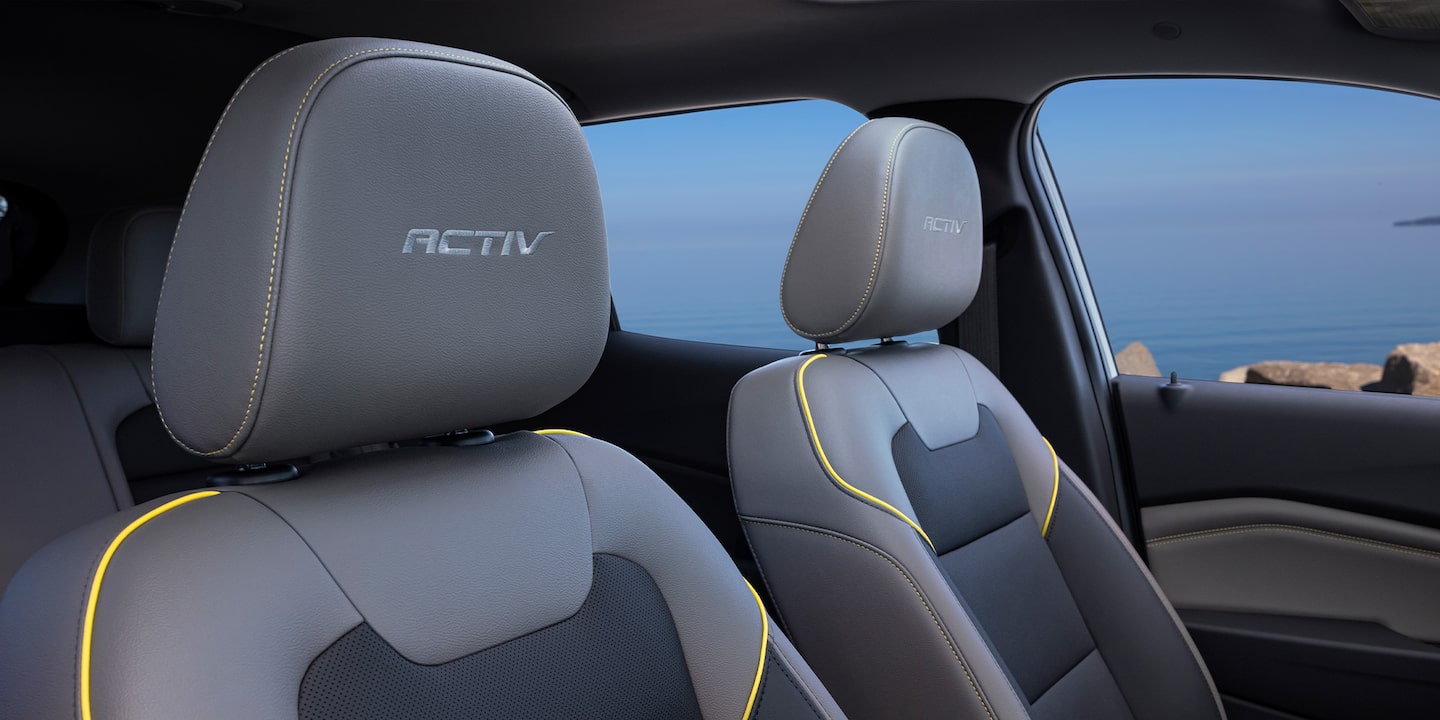 2026 Chevrolet Trax ACTIV front seats with embroidered ACTIV badging and Yellow accent piping