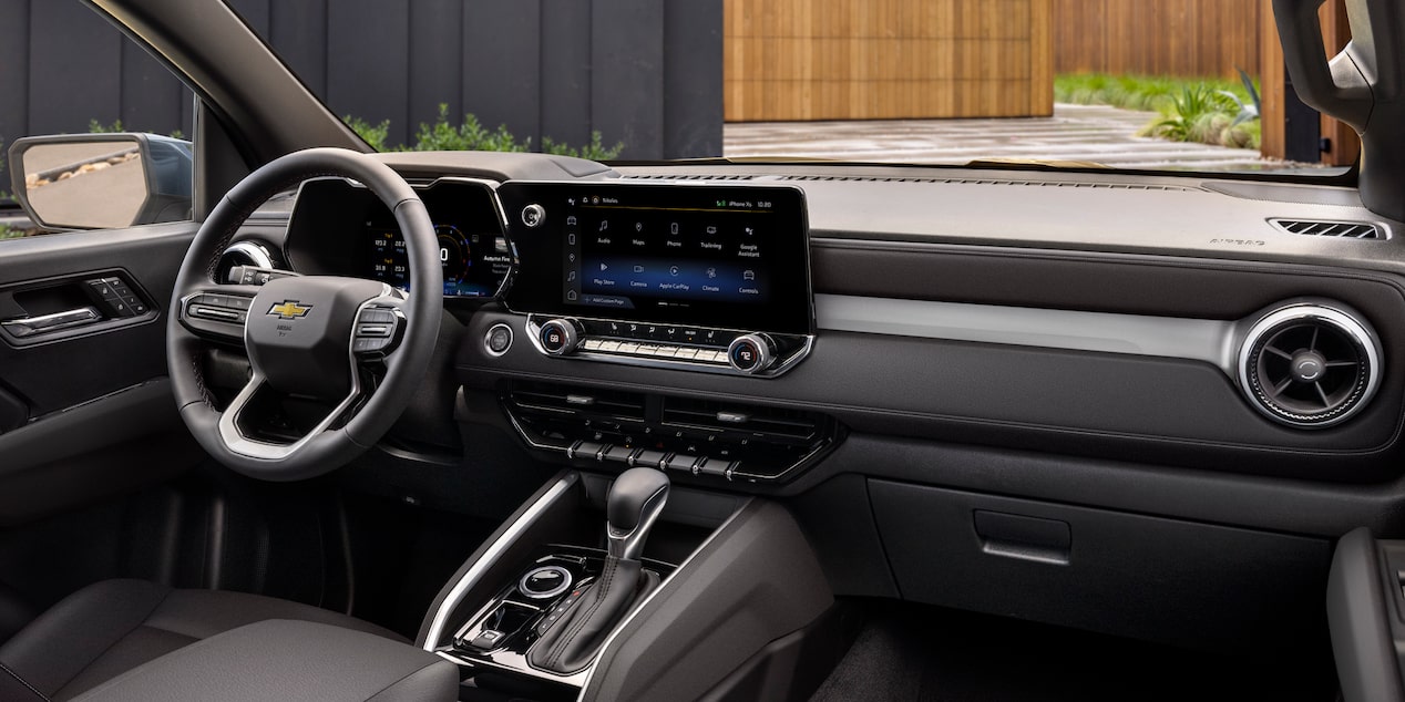 Front Passenger View of the Steering Wheel and Display Dashboard of a 2026 Chevy Colorado Pickup Truck