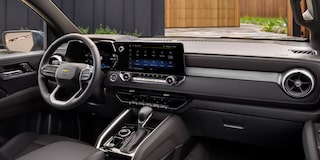 Front Passenger View of the Steering Wheel and Display Dashboard of a 2026 Chevy Colorado Pickup Truck