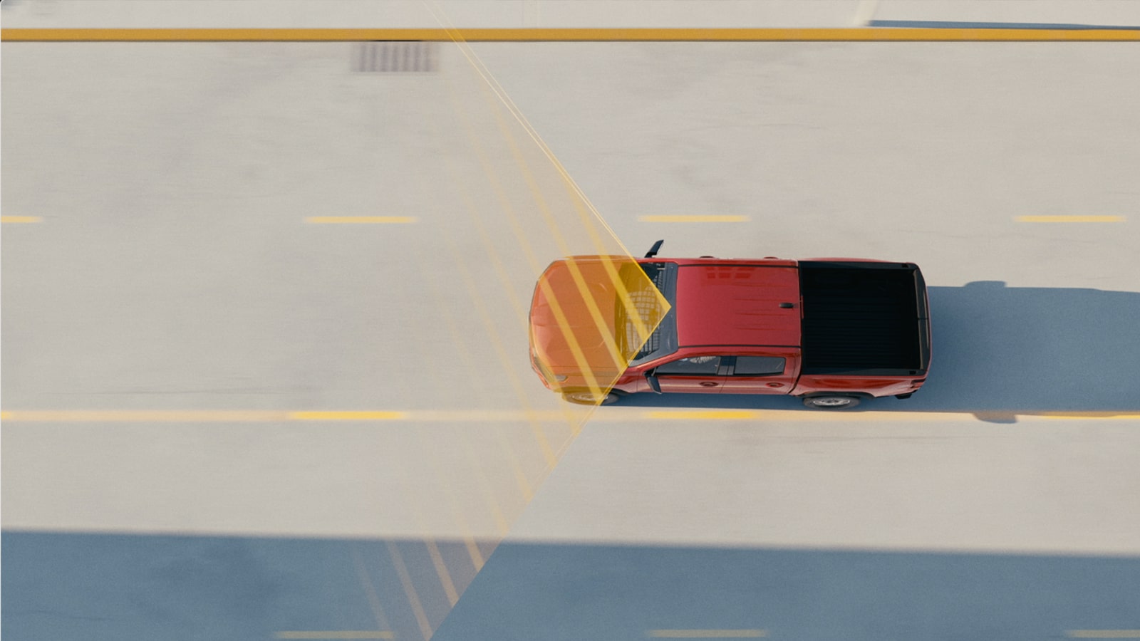 Video Thumbnail of a 3D Environment with an Overhead View of a Red 2026 Chevy Colorado Driving Down the Road