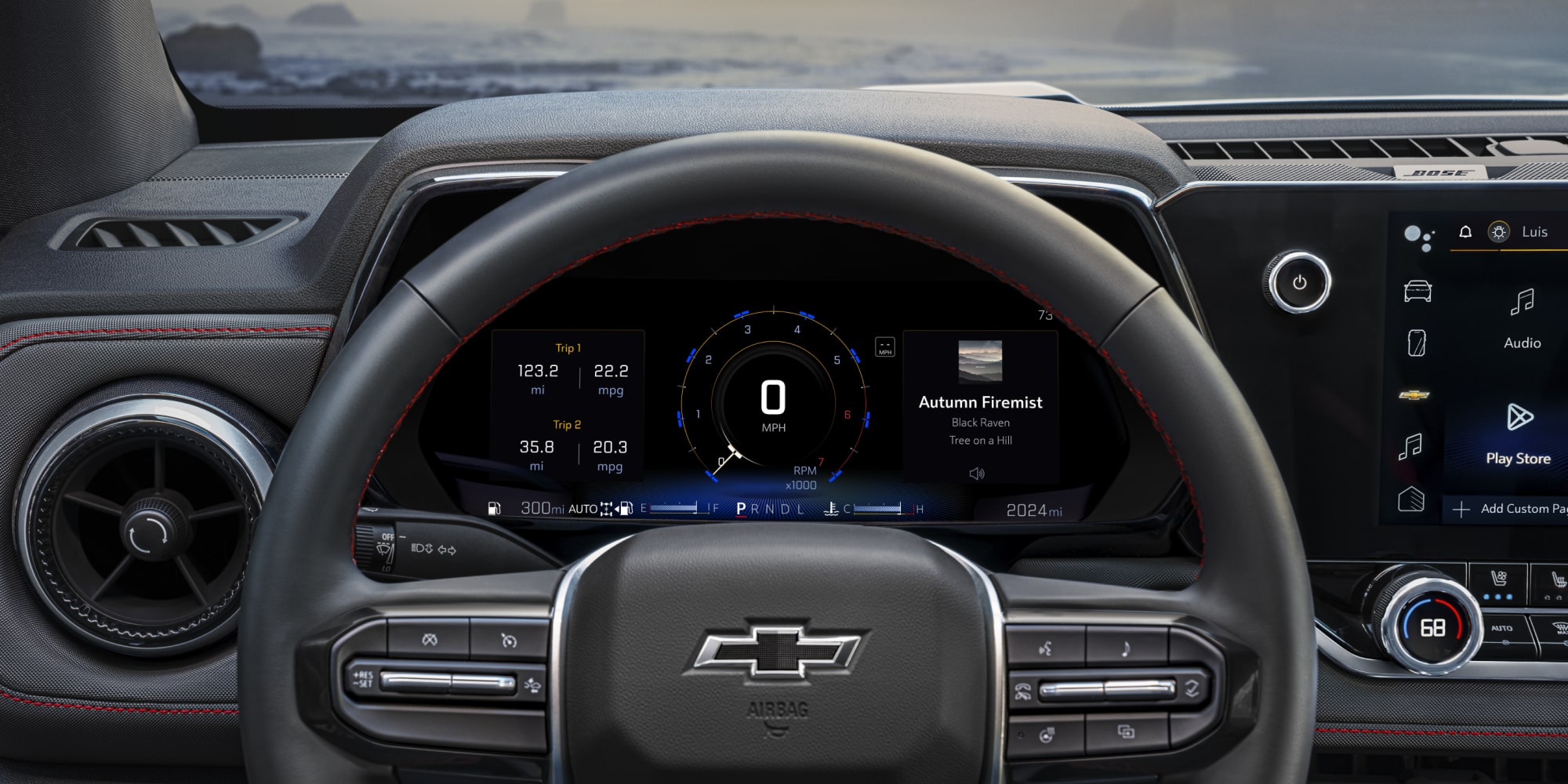 Driver’s Seat View of a 2026 Chevy Colorado Vehicle Steering Wheel