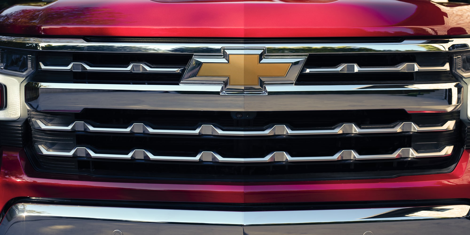 Close up view of the grille of the 2026 Chevrolet Silverado LD Crew Cab LTZ.