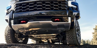 Low angle view of the front underside of the 2026 Chevrolet Silverado LD Crew Cab LT.