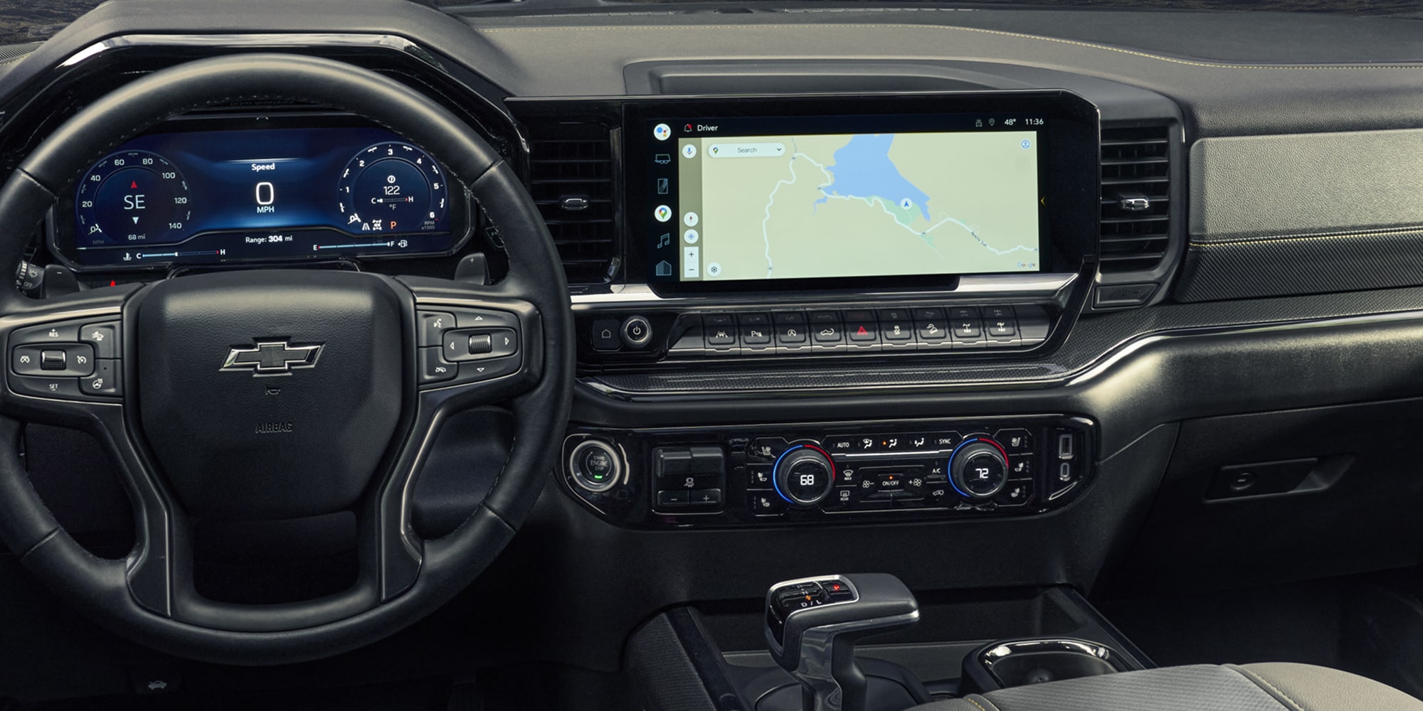Front interiors of the 2026 Chevrolet Silverado LD Crew Cab.