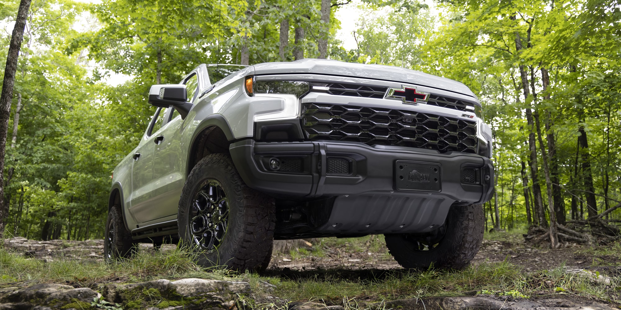 Low angle view of the front exteriors of the 2026 Chevrolet Silverado LD.