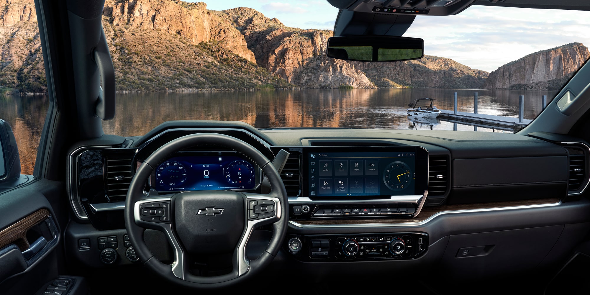 Spacious front interiors of the 2026 Chevrolet Silverado LD.