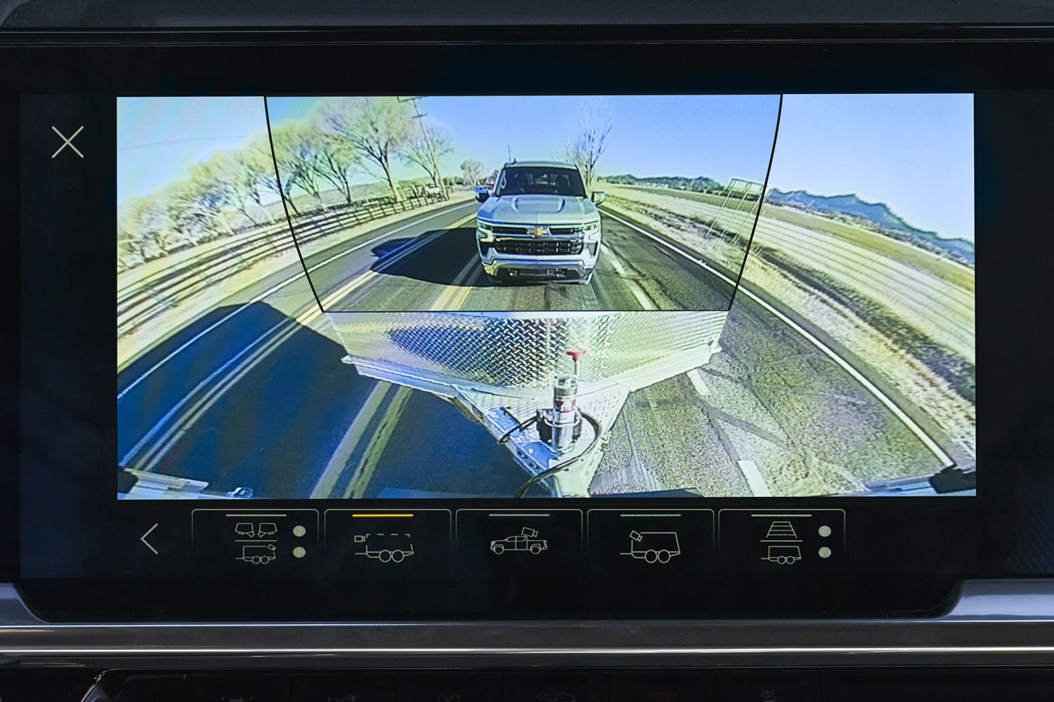 Close up view of the infotainment screen of the 2026 Chevrolet Silverado LD showing a camera view.