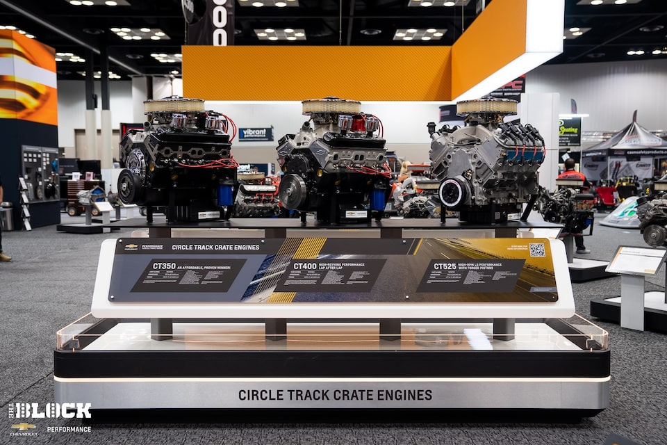 Circle track engines were among the power plants prominently featured in the booth.