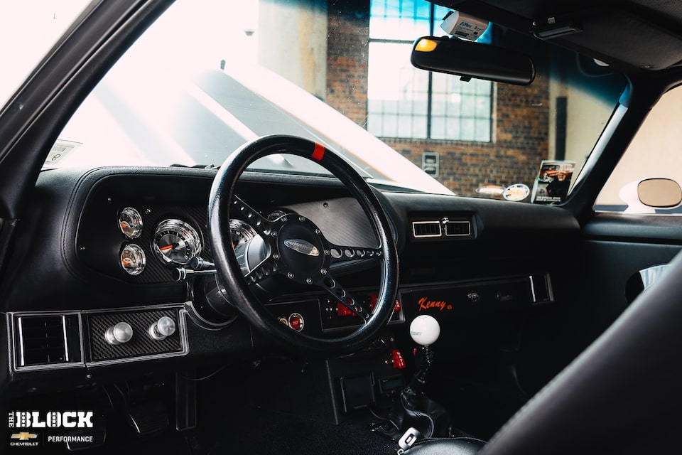 The interior of Figliozzi's 1973 Camaro.