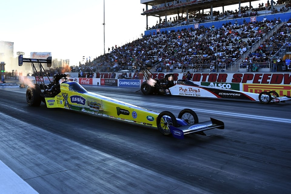 Brittany Force (near lane) took home the event win in her Chevrolet dragster from the John Force Racing stable.