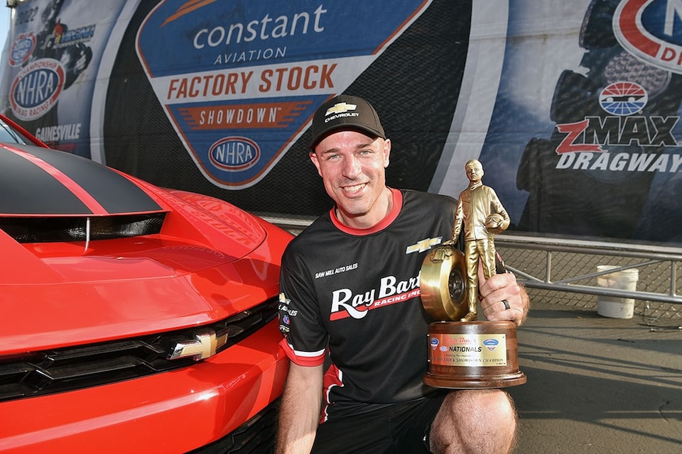 David Barton put his COPO Camaro in the Factory Stock Showdown winner's circle for the second event in a row.