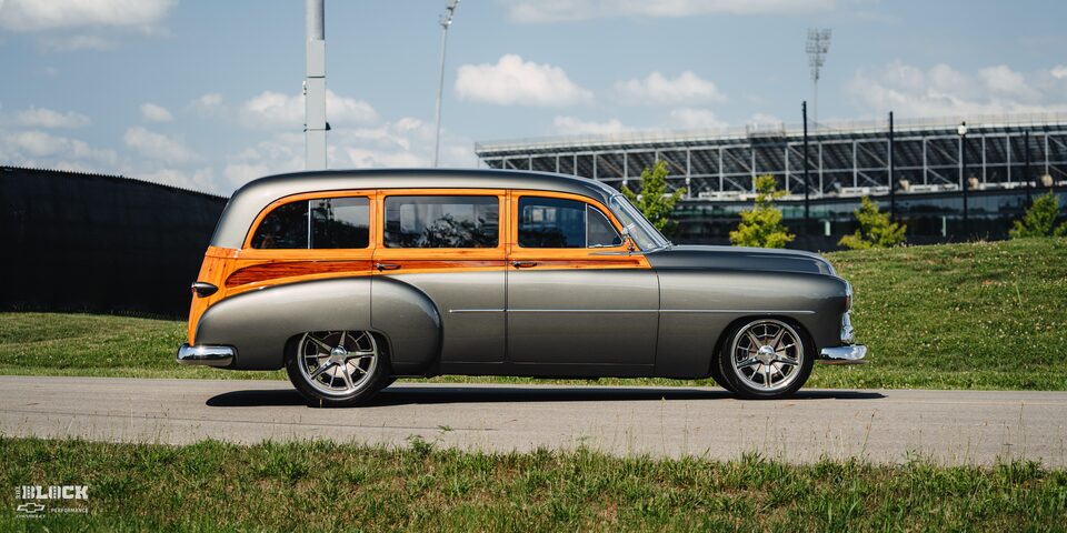 This 1952 Tin Woody, built by Mike Goldman Customs, features a Chevrolet Performance Connect & Cruise Crate Powertrain System.