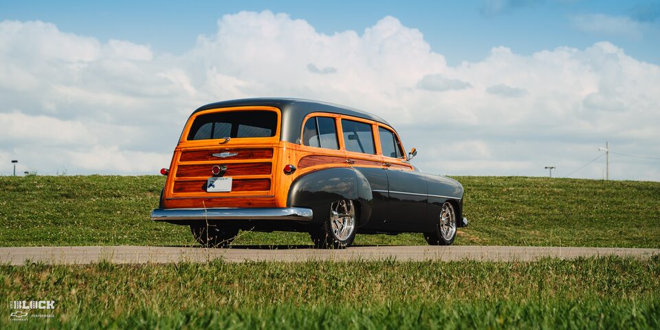 Rear Three-Quarters View of a Restored 1952 Chevrolet Deluxe Wagon