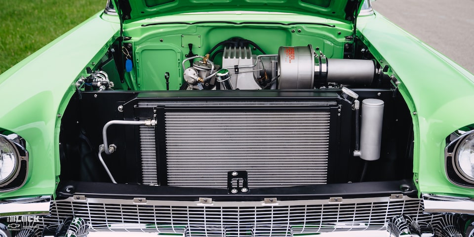 A Head-On Shot of the Front Grille and Crate Engine on the 1957 Chevrolet Convertible