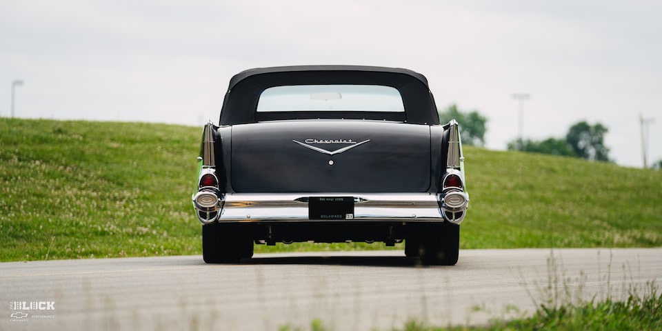 A Rear View Shot of the 1957 Chevrolet Convertible Parked On-Road
