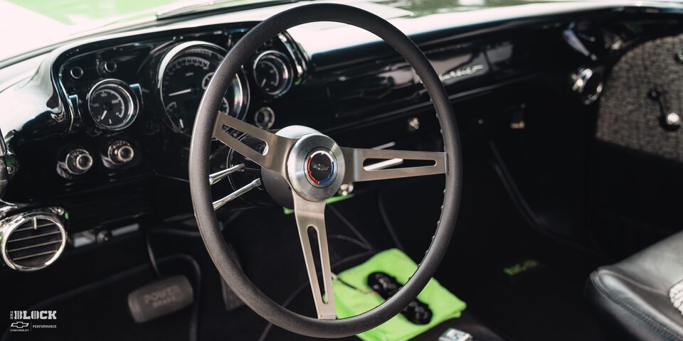 Close-Up of the Steering Wheel and Interior of the 1957 Chevrolet Convertible