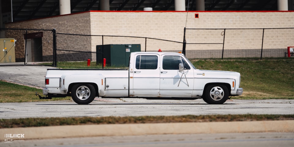 Danny Short’s 1975 Chevy dually features original paint, but it is lowered and powered by a modern LS engine.