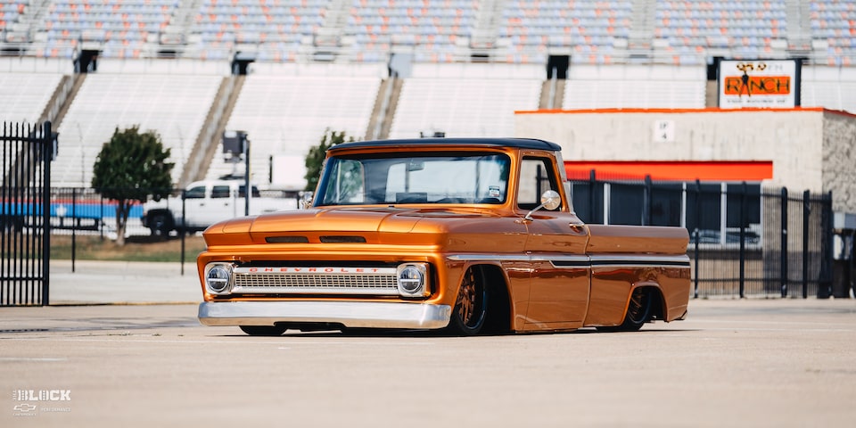 1966 Chevy C10 Custom Truck 3/4 View Parked In Stadium