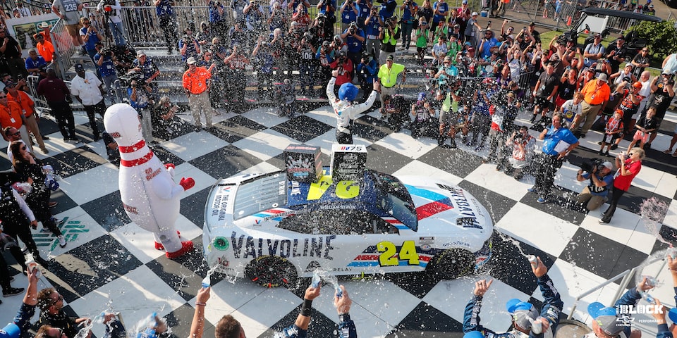 Byron in Watkins Glen Victory Lane with his Hendrick Motorsports crew.