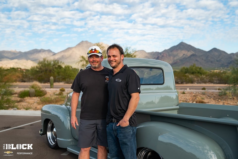Truck owner Sam Goldsmith (left) and builder Ryan Close of Young at Heart Customs.