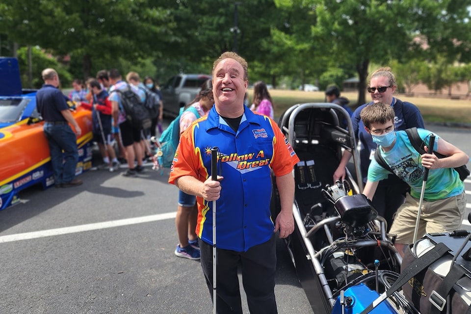 Blake brings along the Camaro Funny Car to his many speaking engagements each year.