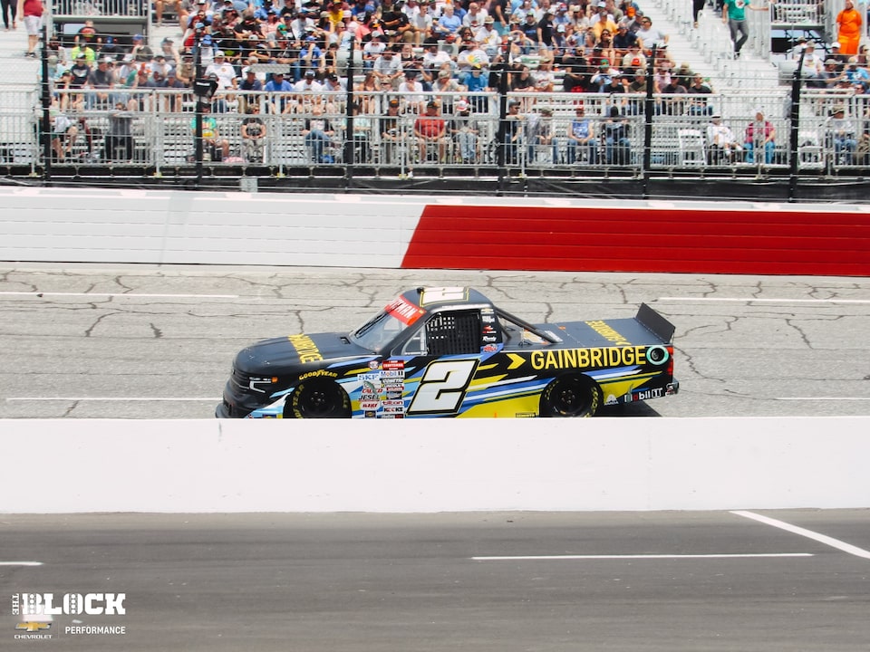Sanchez pilots his No. 2 Rev Racing Chevrolet Silverado RST at North Wilkesboro Speedway.