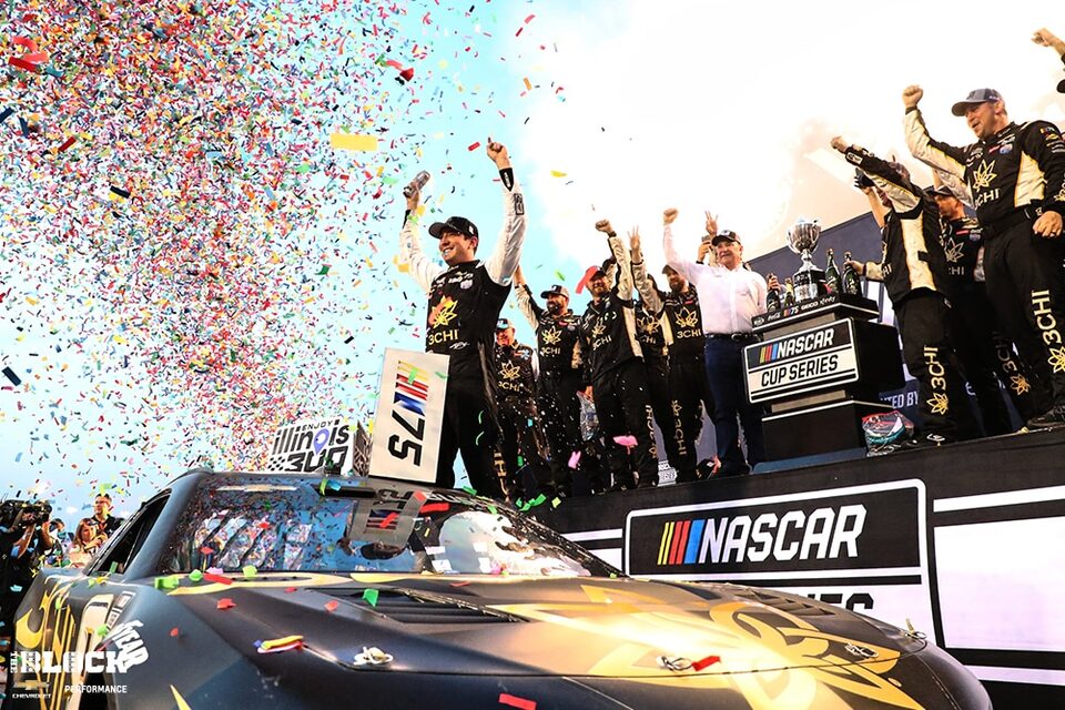 Busch celebrates with his Richard Childress Racing team in Victory Lane.
