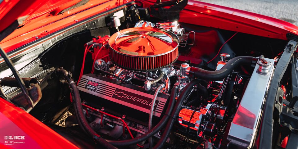 Front Three-Quarter View of the Engine Bay in a 1966 Chevrolet Chevelle SS Convertible