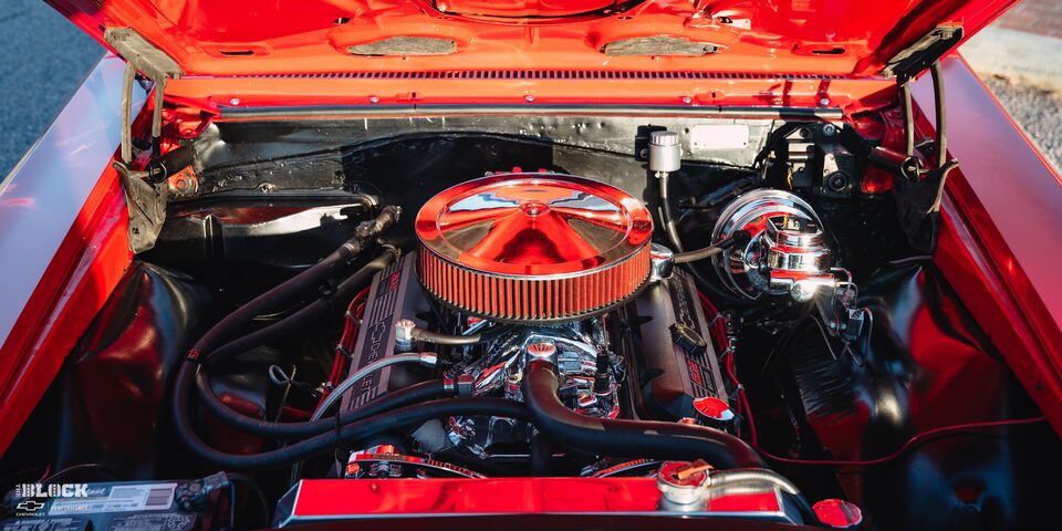 Front View of the Engine Bay in a 1966 Chevrolet Chevelle SS Convertible
