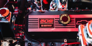 Close-up of GM Badging on the Engine in a 1966 Chevrolet Chevelle SS Convertible