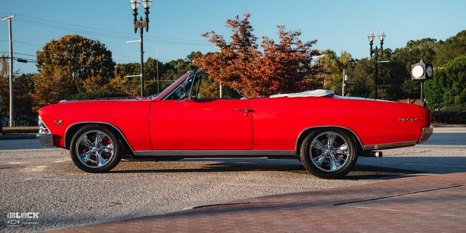 The Chevelle is painted in GM’s Flame Red.