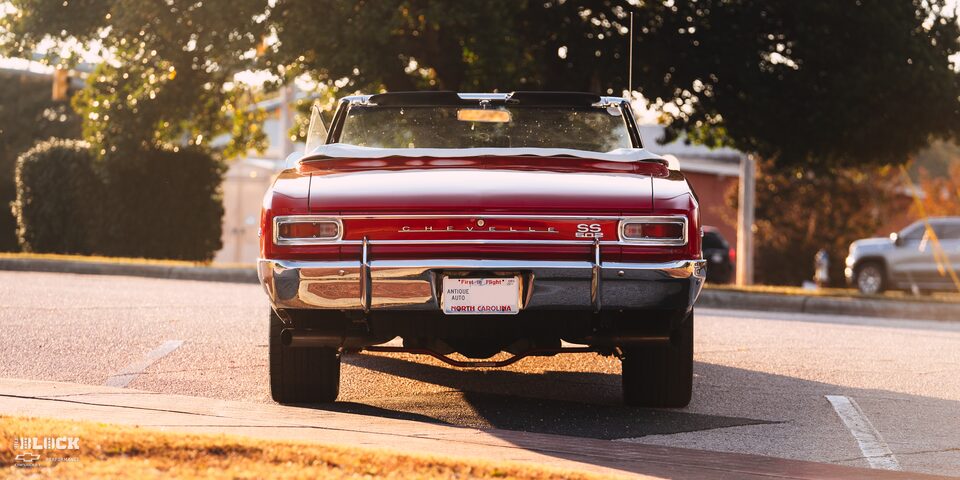 Back View of a 1966 Chevrolet Chevelle SS Convertible Parked in an Empty Parking Lot