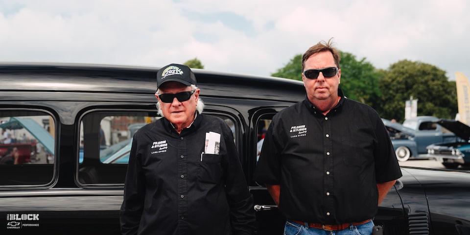 David Pilgrim (left) and Carl Stubbs of Pilgrim & Stubbs Land Speed Racing. Pilgrim also owns the 1952 Suburban.
