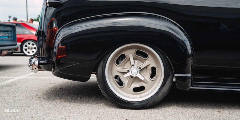 Wide Close-up View of the Wheel on David Pilgrim's 1952 Chevrolet Suburban