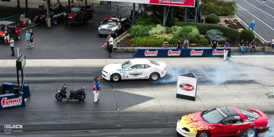 Birds Eye Side View of Jerry Noonan's COPO Camaro on the Track