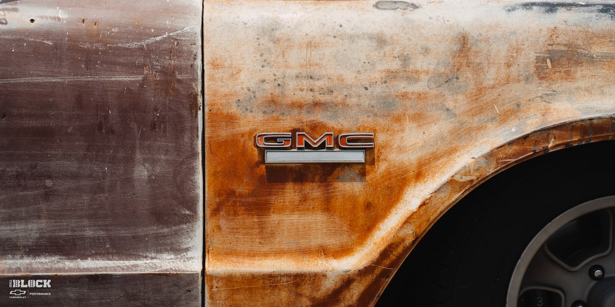 Close-Up of GMC Badging on a Truck