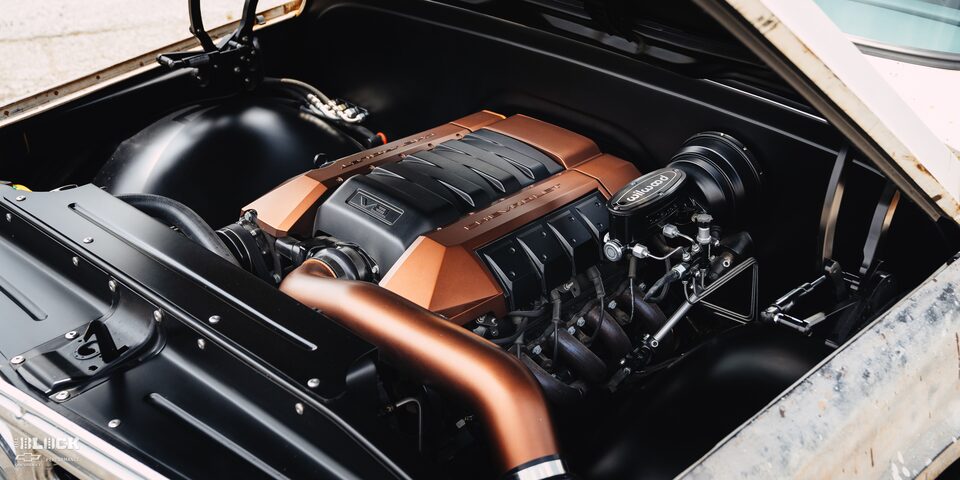 An LS3 engine swapped from a fifth-generation Camaro sits under the hood.