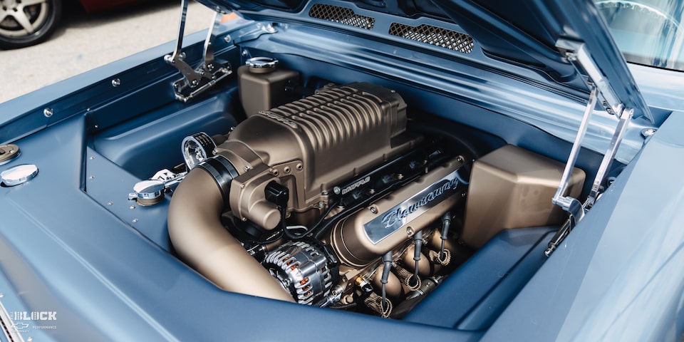 The car is powered by a Chevrolet Performance LS376/525 crate engine* topped with a Whipple supercharger.