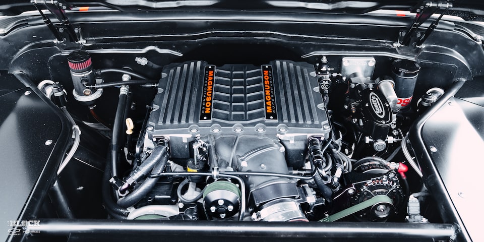 Front View Close-up of the Engine Bay in a 1970 Chevy K5 Blazer