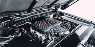 Front Three-Quarters View Close-up of the Engine Bay in a 1970 Chevy K5 Blazer