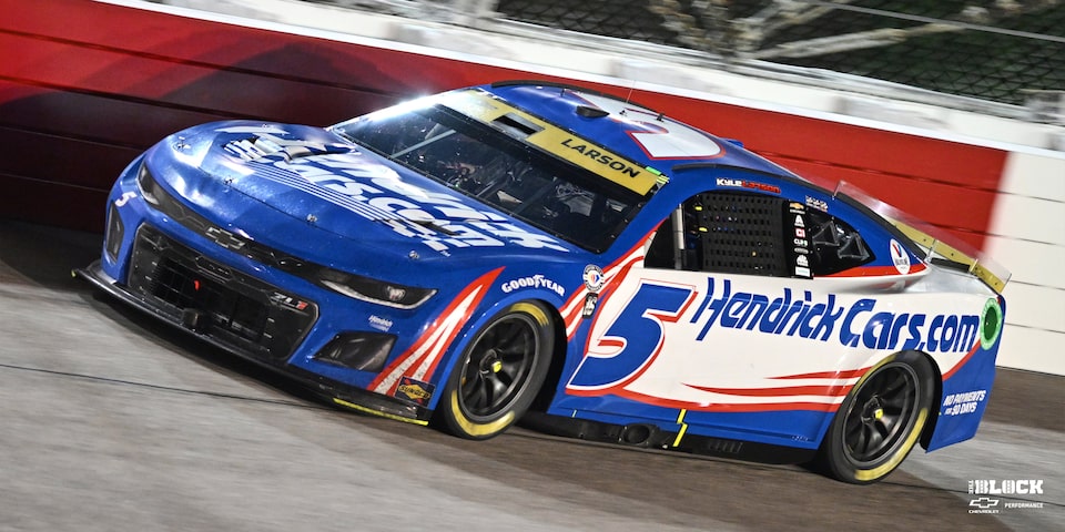 Chevrolet driver Kyle Larson on his way to winning the prestigious Cook Out Southern 500 at Darlington Raceway on Sunday evening.