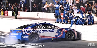 Team Chevy Driver Kyle Larson Celebrating a Win With His Pit Crew