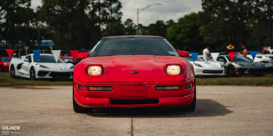 Front View of Mitch Dixon’s 1996 Greenwood Corvette is Powered by the Original LT4 Engine From GM.