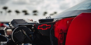 Side View of the Interior of the Engine of Mitch Dixon's 1996 Greenwood Corvette With the Chevrolet Logo in Red