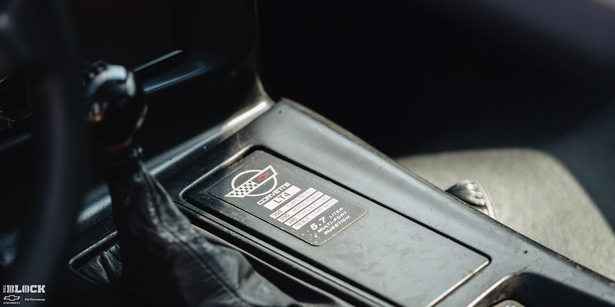The Gear Shift for a 1996 Greenwood Corvette With a Label Reading "CORVETTE LT4"