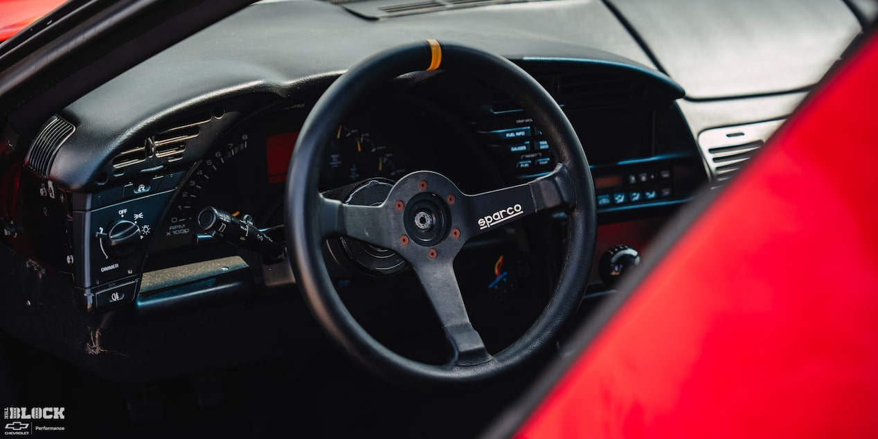 View of the Steering Wheel and Dashboard of Mitch Dixon's 1996 Greenwood Corvette