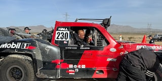GM Engineer Dom Lester in the Passenger Seat of Hall Racing's Red Chevrolet Truck at the BFGoodrich Tires Mint 400