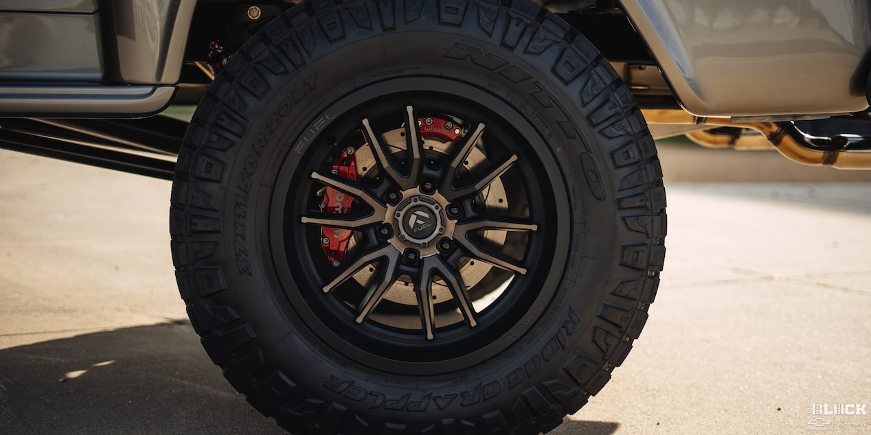 Close-up of the Rear Black Tire of a 1958 Chevy Apache Pickup Truck